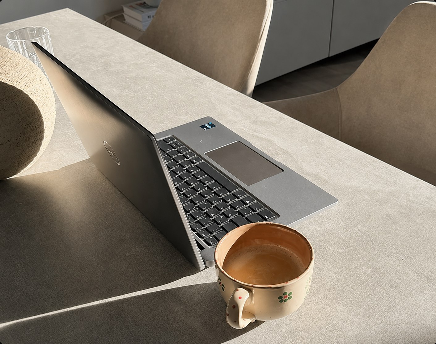Working laptop on a marble desk